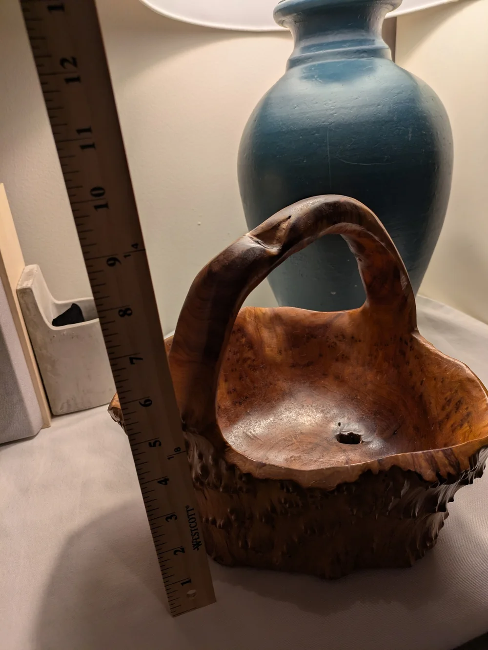 Handcrafted Burl Wood Root Basket Bowl Natural Brown Vintage 10x9 Inches MCM